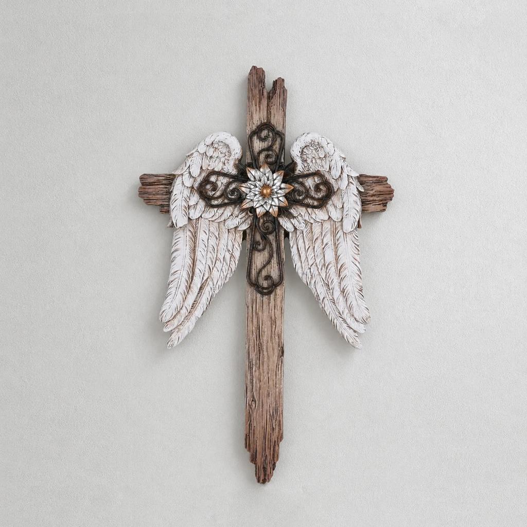 BC Home Decor Angel Wings Wall Cross -  Rustic Decor Style