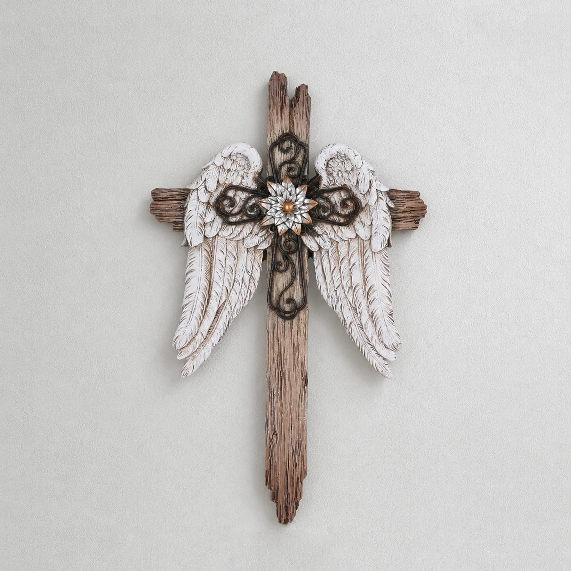BC Home Decor Angel Wings Wall Cross -  Rustic Decor Style