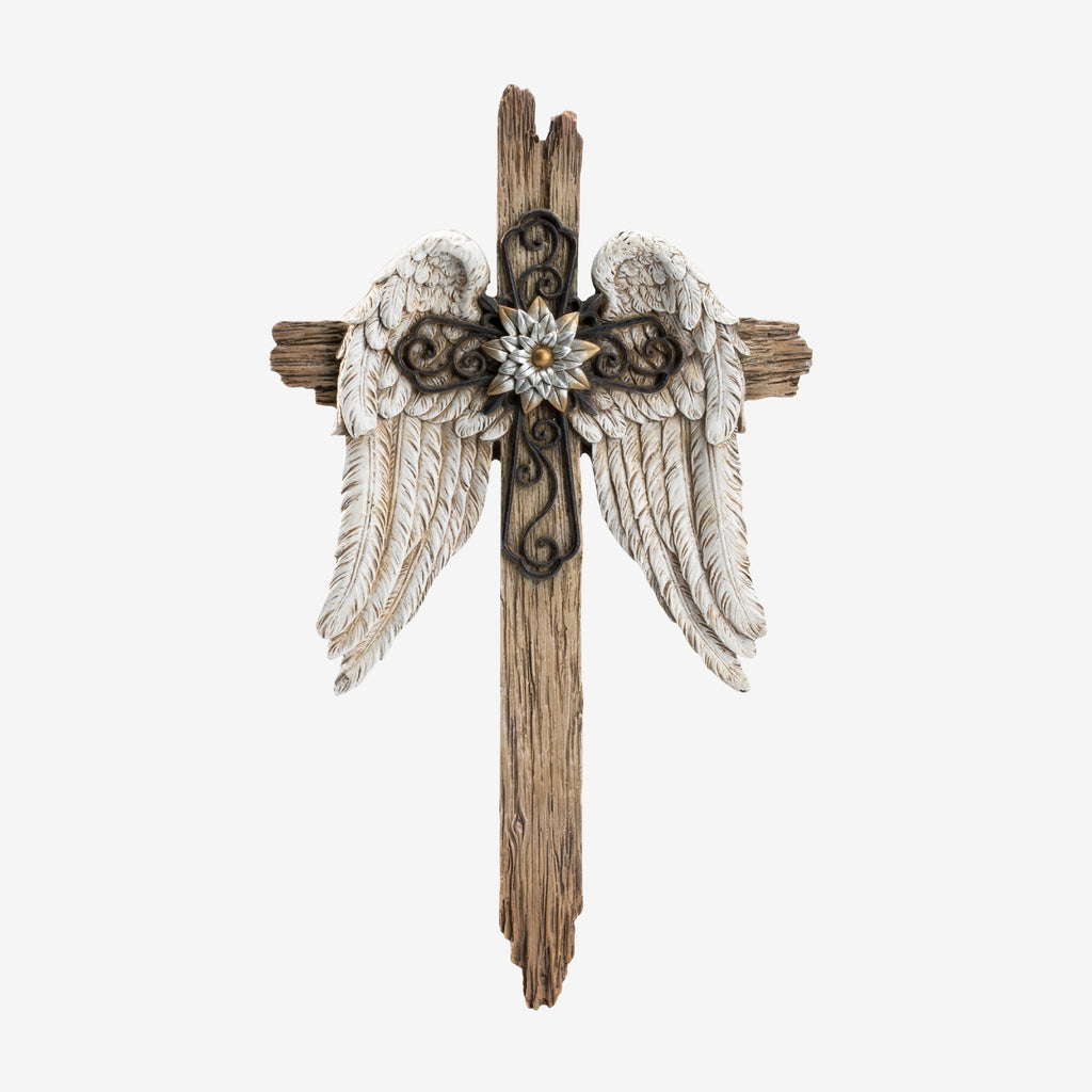 BC Home Decor Angel Wings Wall Cross -  Rustic Decor Style