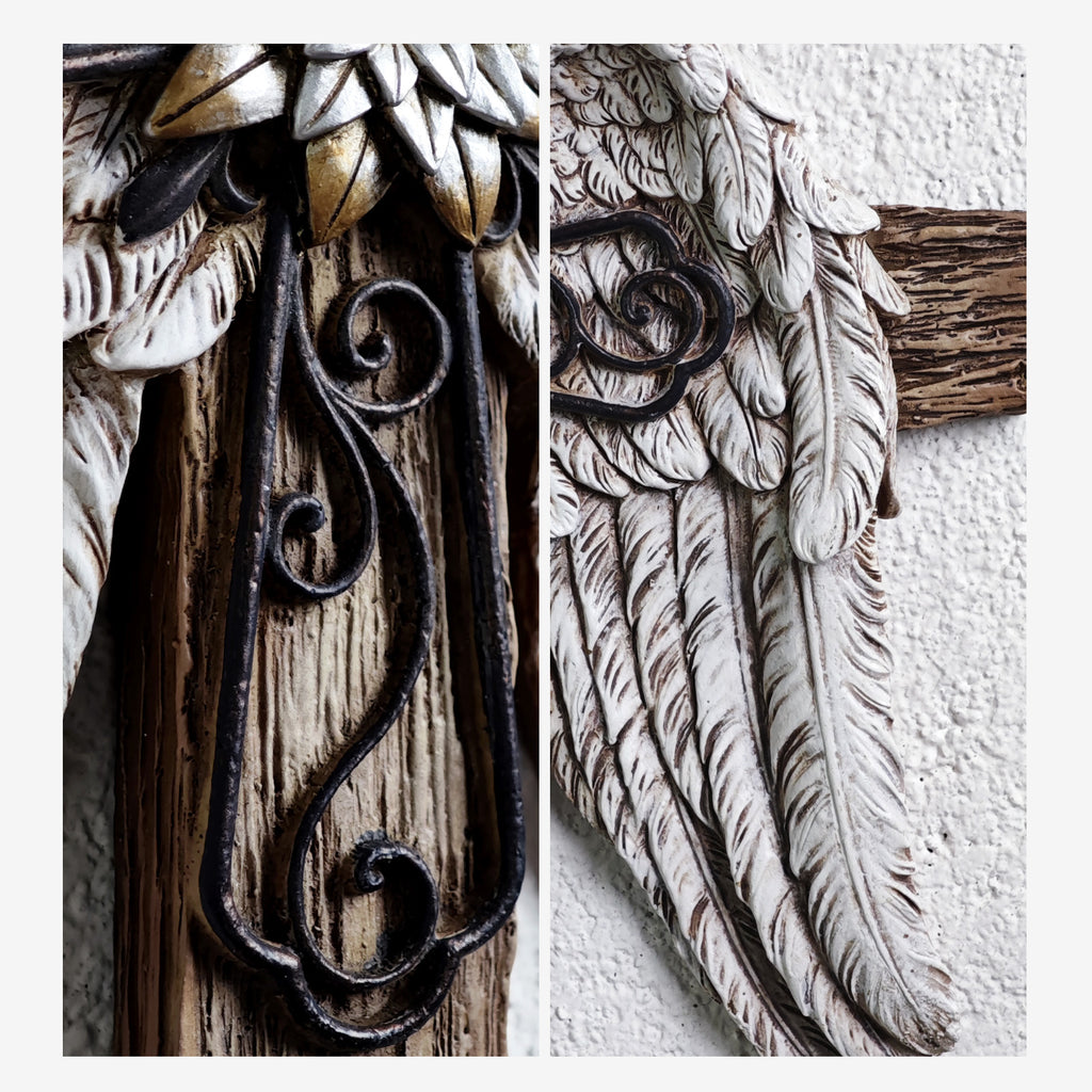 BC Home Decor Angel Wings Wall Cross -  Rustic Decor Style