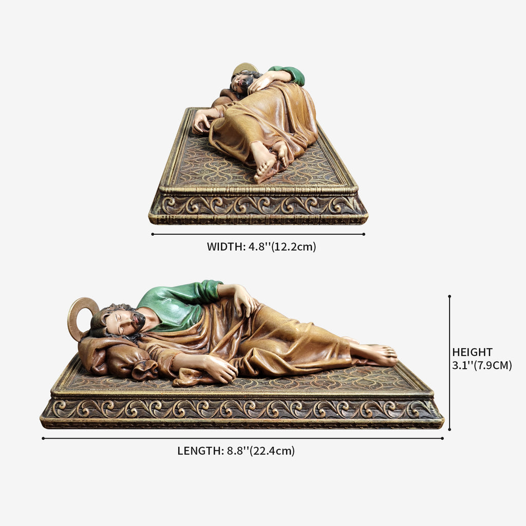 BC Catholic Sleeping St.Joseph Statue-with Case Base&Metal Halo