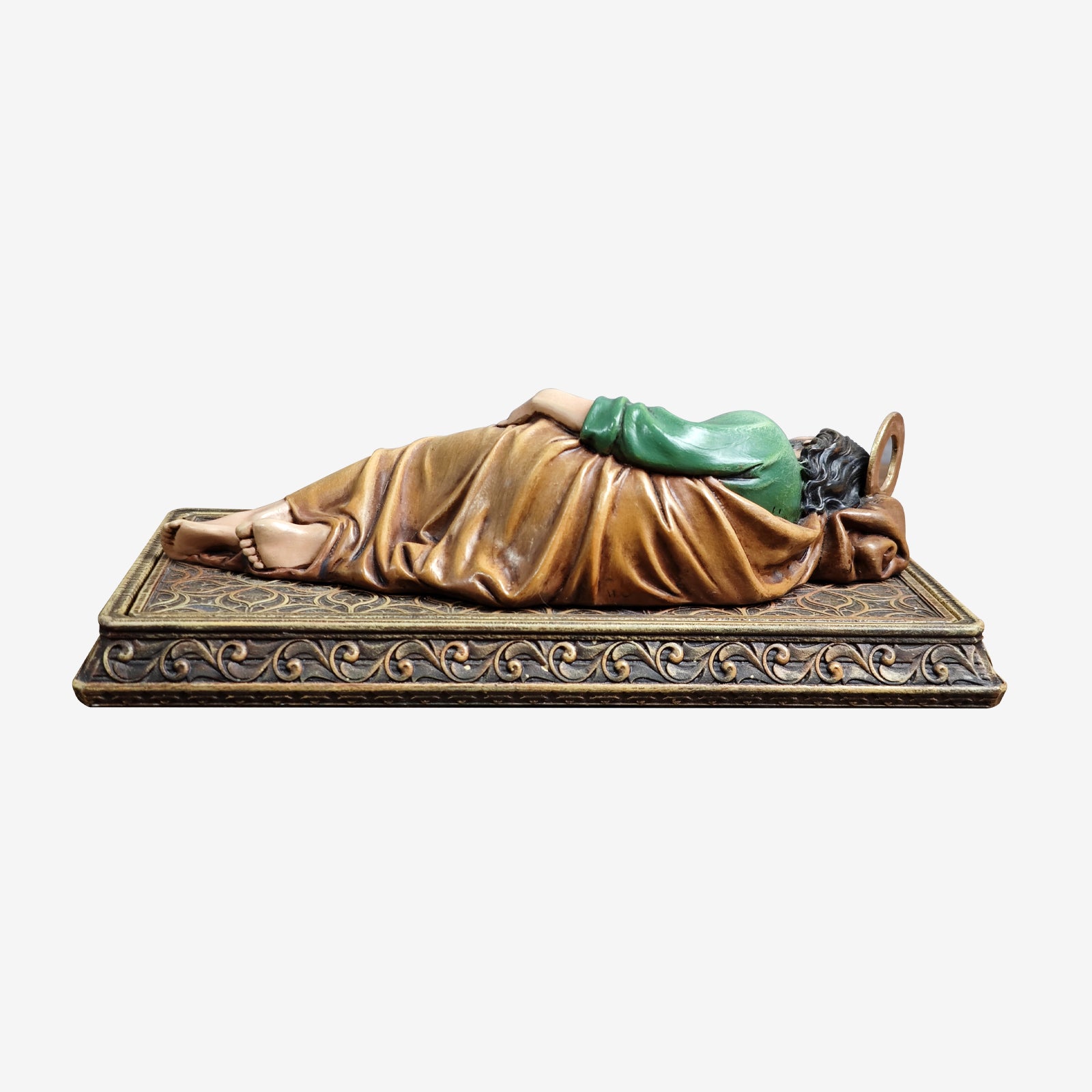 BC Catholic Sleeping St.Joseph Statue-with Case Base&Metal Halo