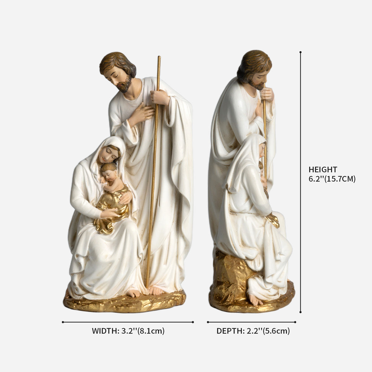 BC Catholic White & Gold Holy Family Statue-Nativity Scene Sculpture