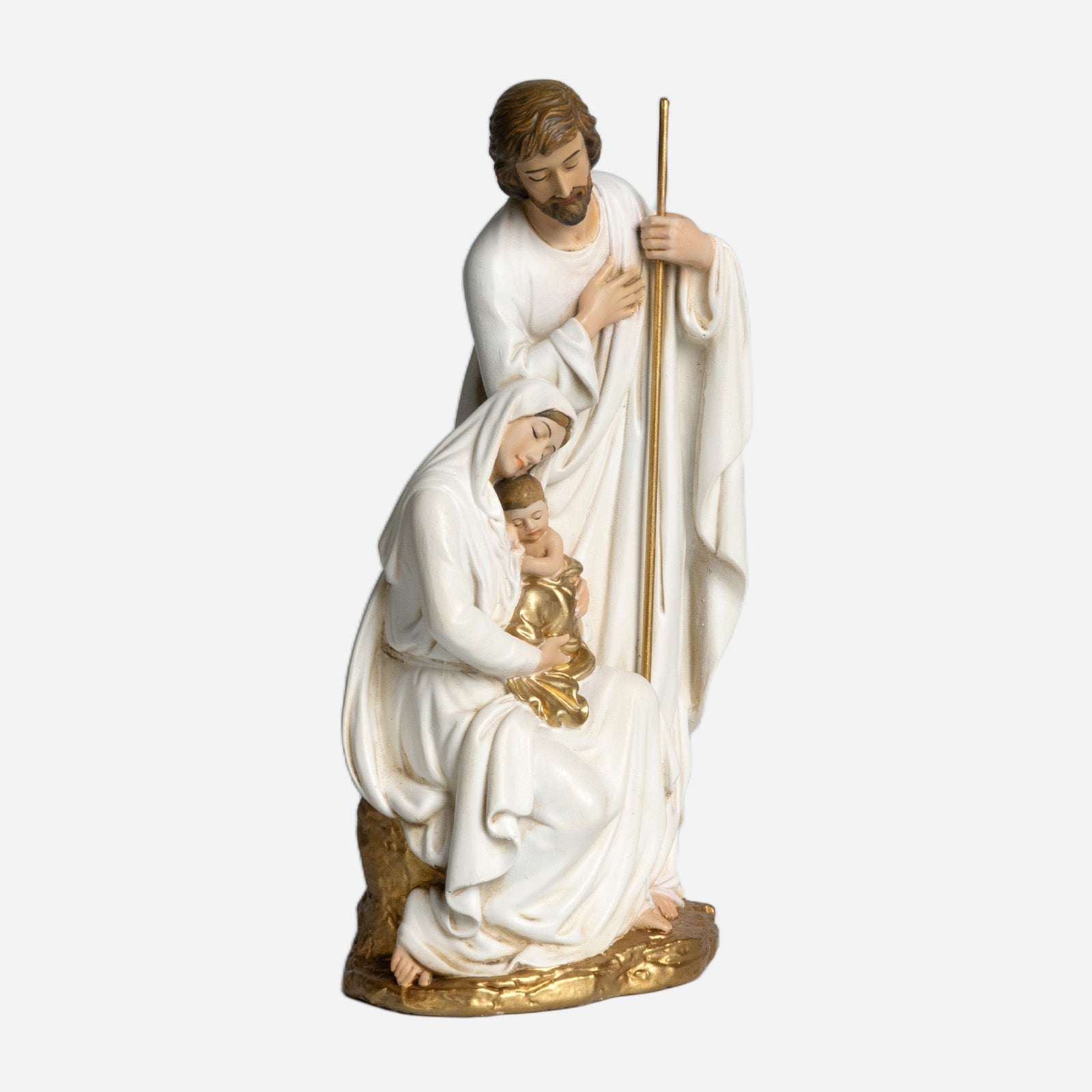 BC Catholic White & Gold Holy Family Statue-Nativity Scene Sculpture