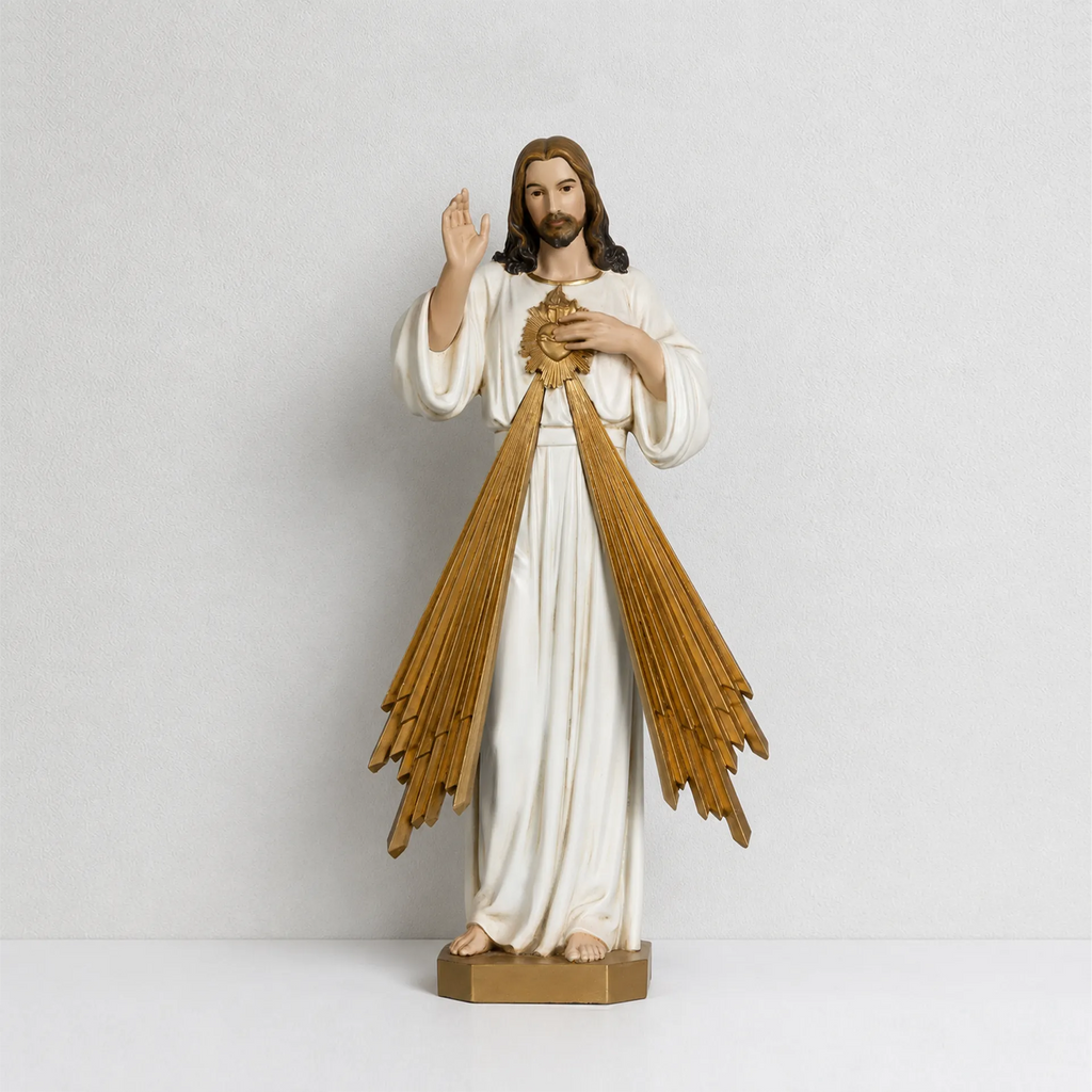 BC Catholic White & Gold Divine Mercy Statue-Renaissance