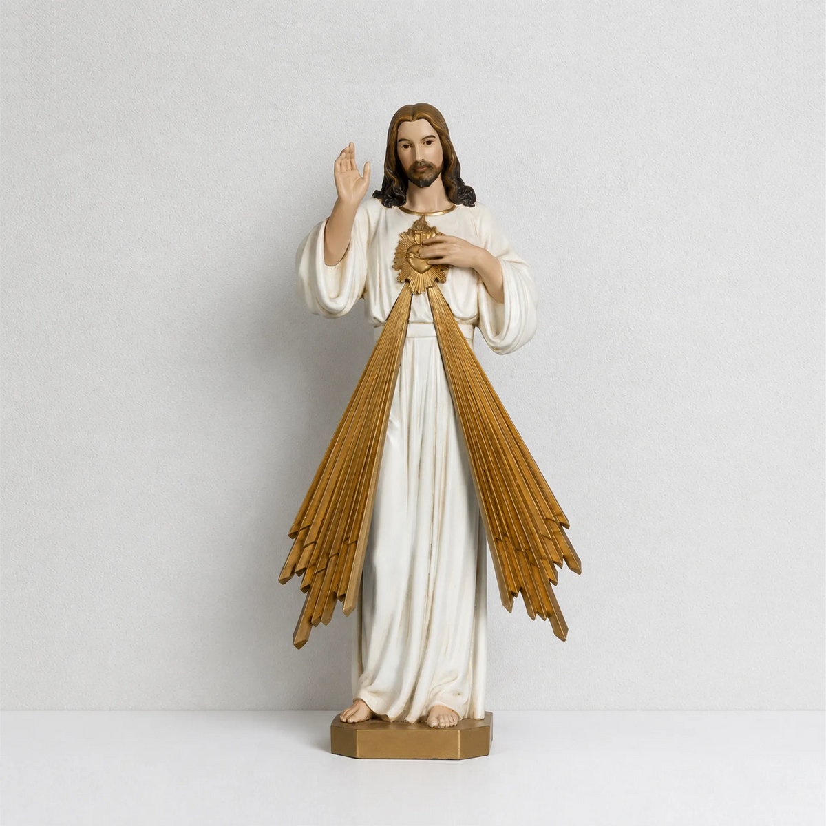 BC Catholic White & Gold Divine Mercy Statue-Renaissance
