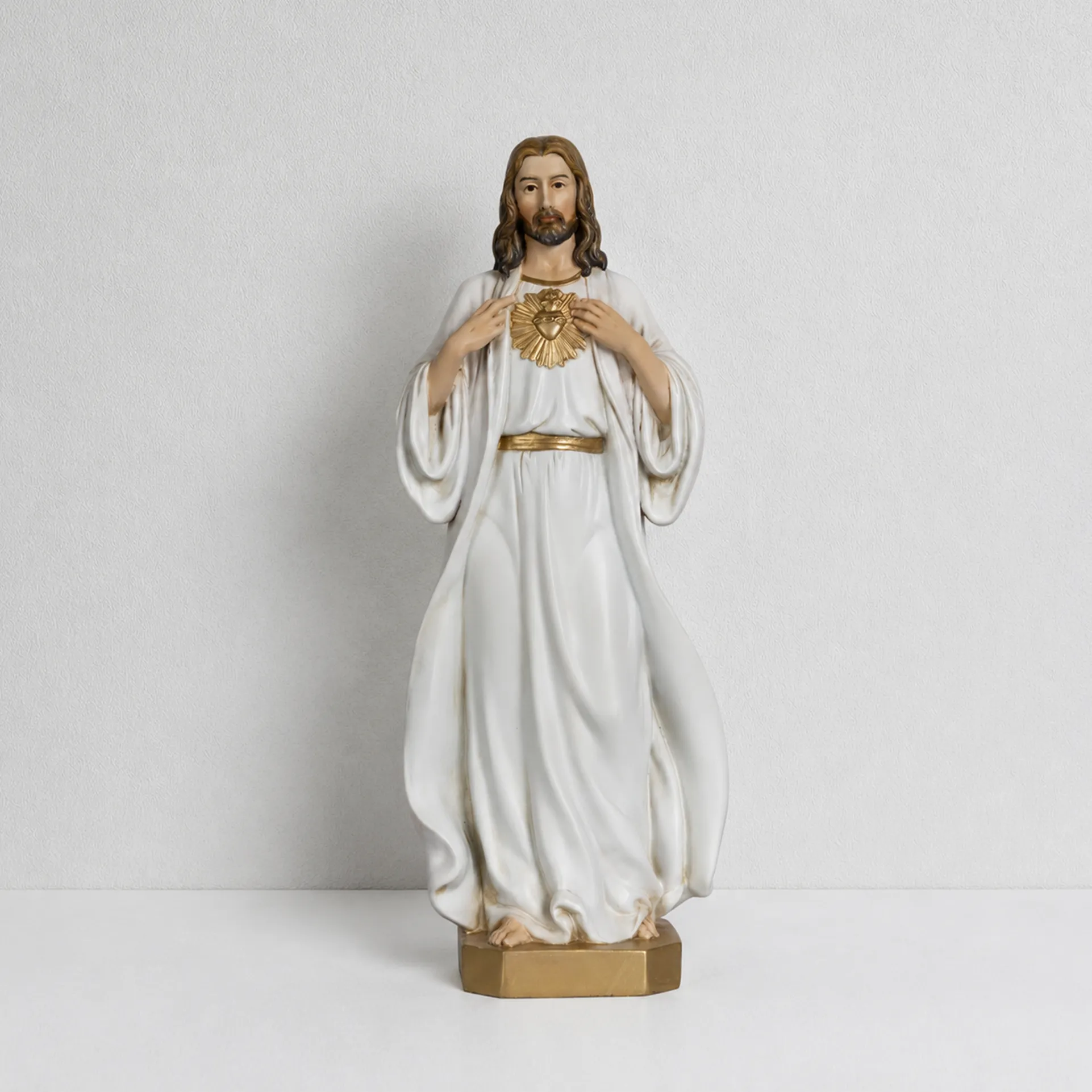 BC Catholic White & Gold Sacred Heart of Jesus Statue-Inspirational decor