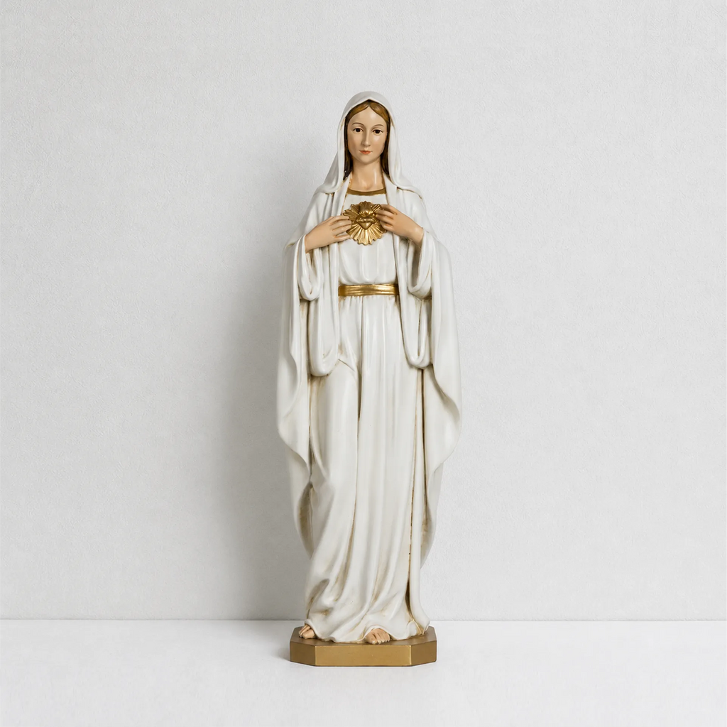 BC Catholic White & Gold Immaculate Heart of Mary Statue-Renaissance