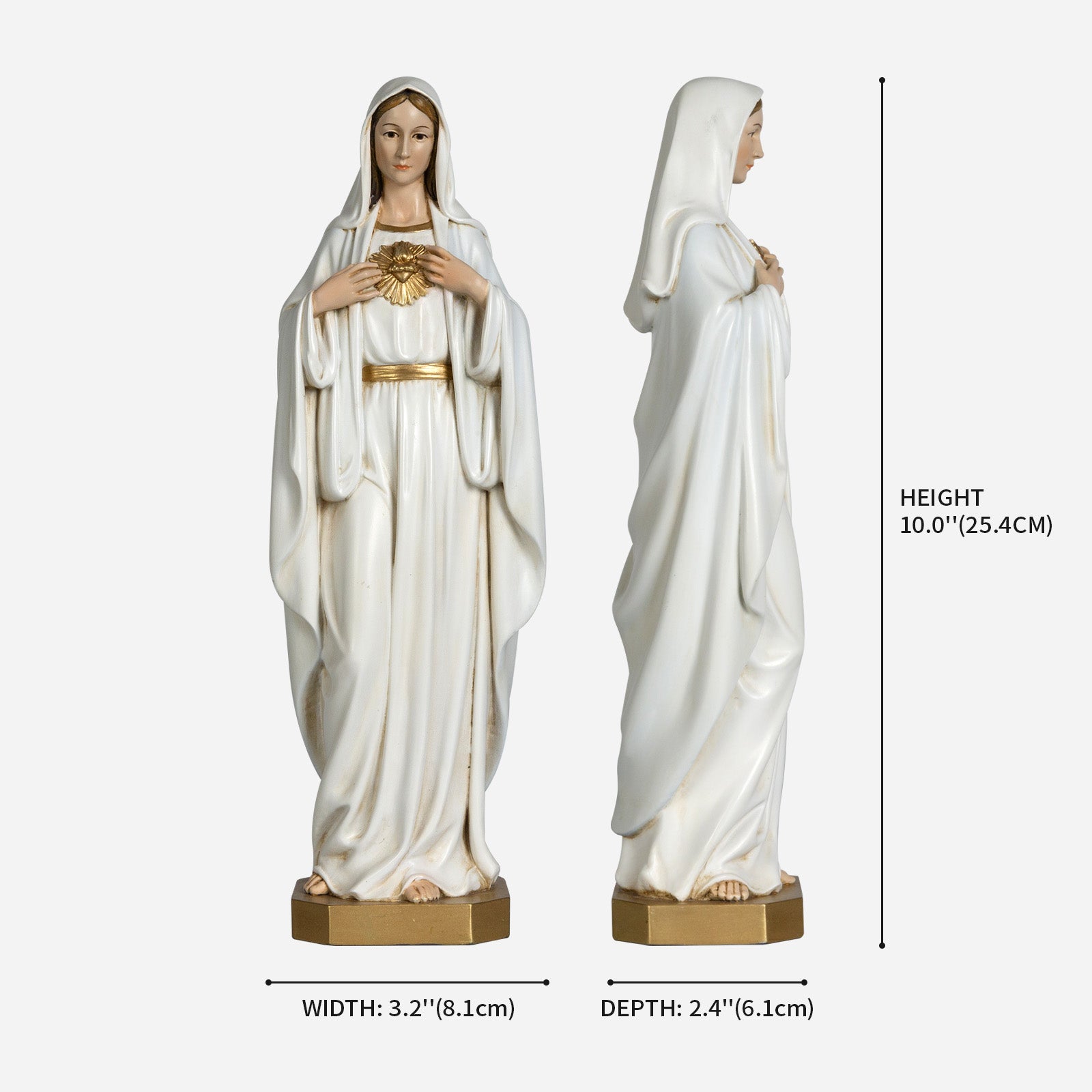BC Catholic White & Gold Immaculate Heart of Mary Statue-Renaissance