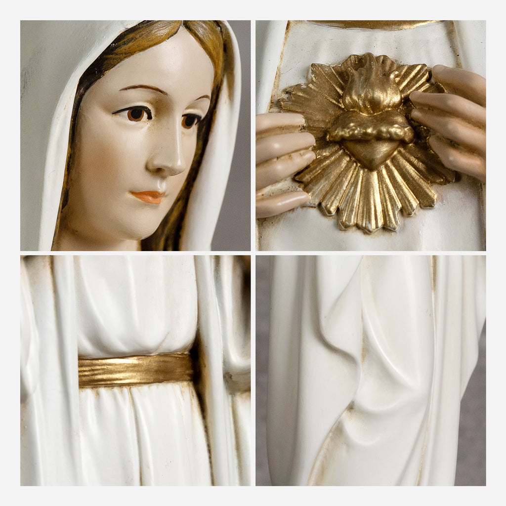 BC Catholic White & Gold Immaculate Heart of Mary Statue-Renaissance