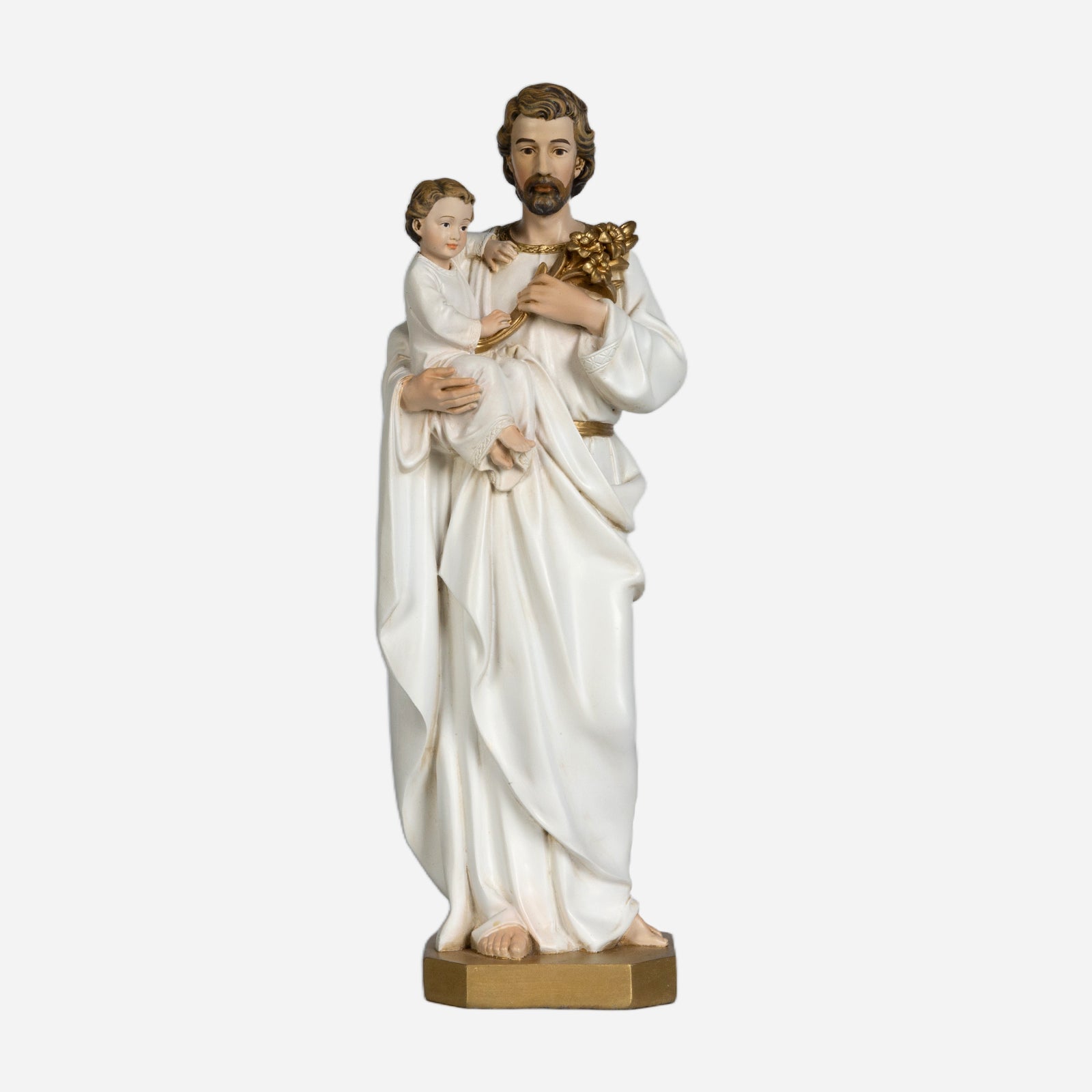 BC Catholic White & Gold St. Joseph with Child Jesus Statue-Inspirational decor