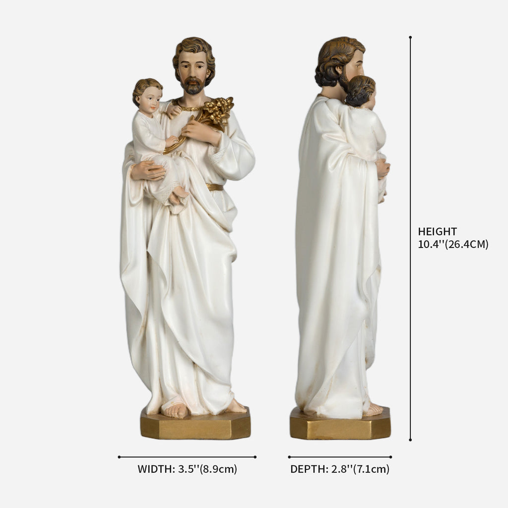BC Catholic White & Gold St. Joseph with Child Jesus Statue-Inspirational decor