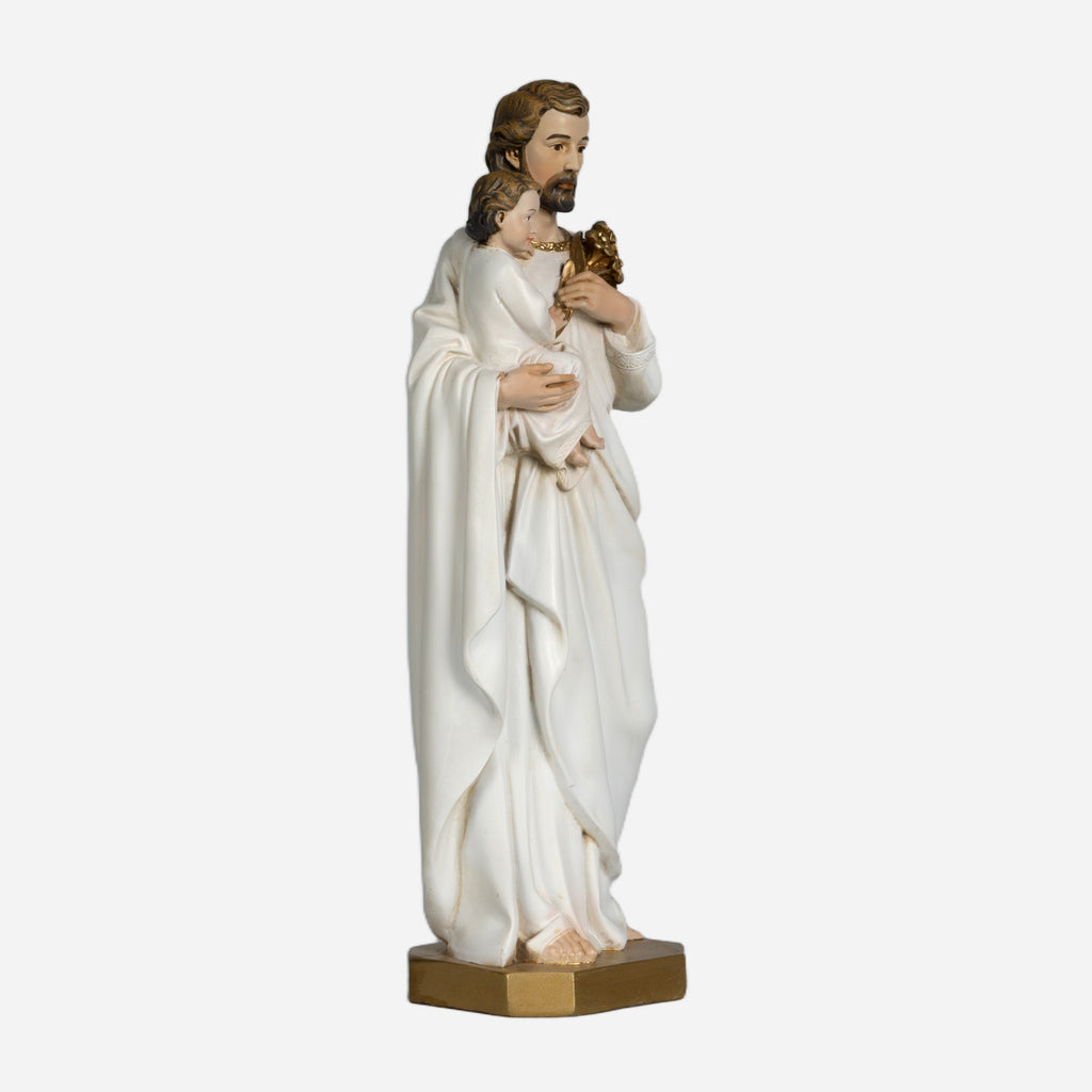 BC Catholic White & Gold St. Joseph with Child Jesus Statue-Inspirational decor