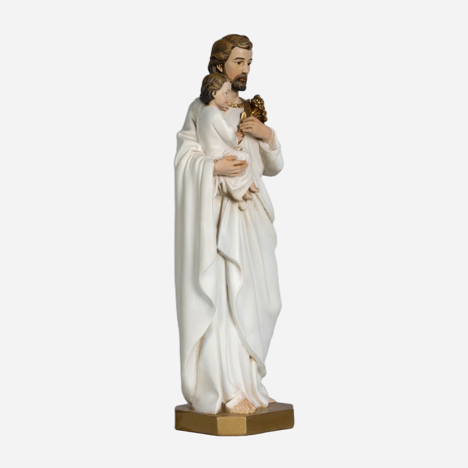 BC Catholic White & Gold St. Joseph with Child Jesus Statue-Inspirational decor