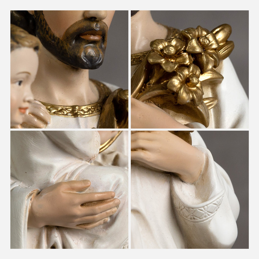 BC Catholic White & Gold St. Joseph with Child Jesus Statue-Inspirational decor