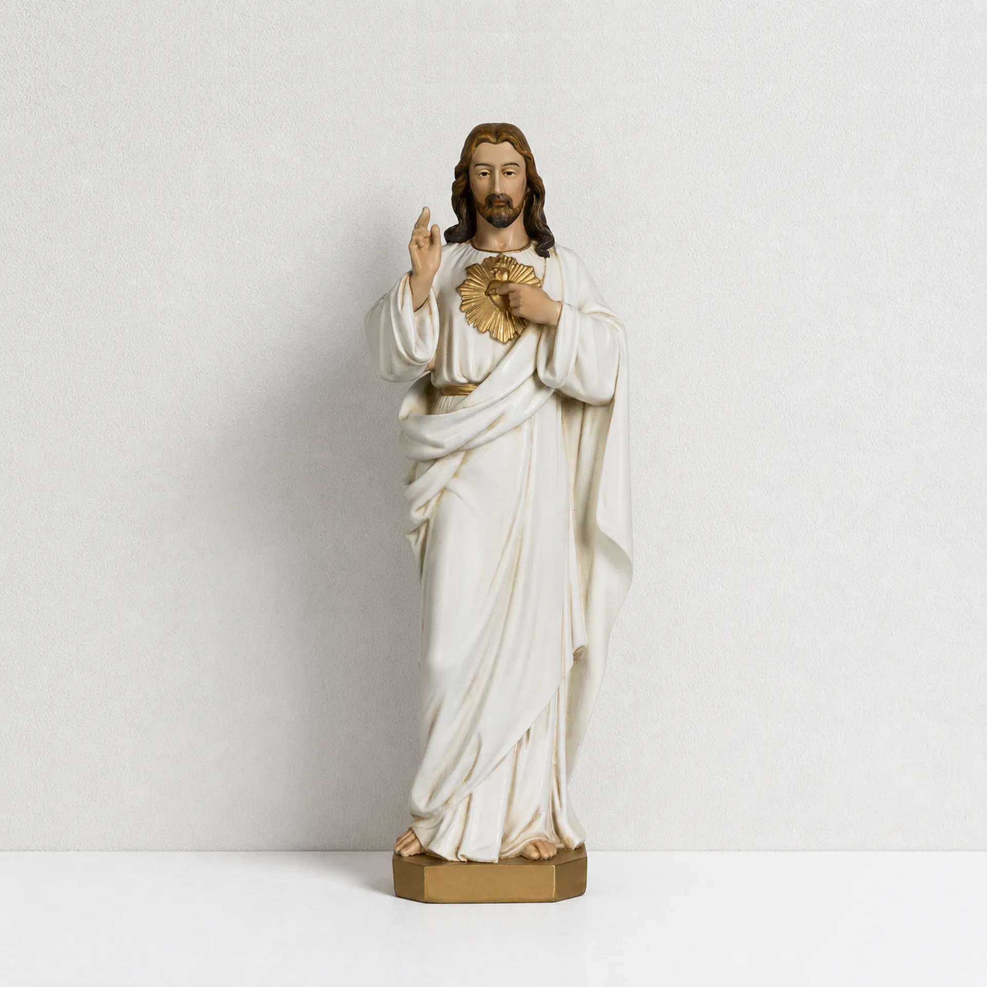 BC Catholic White & Gold Sacred Heart of Jesus Statue-Renaissance