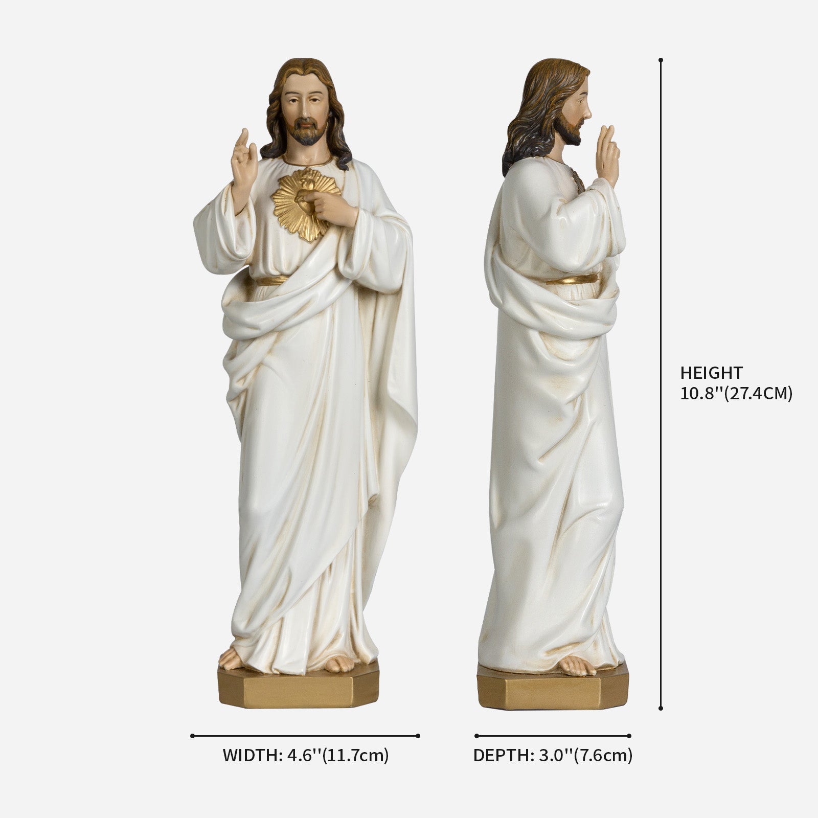 BC Catholic White & Gold Sacred Heart of Jesus Statue-Renaissance