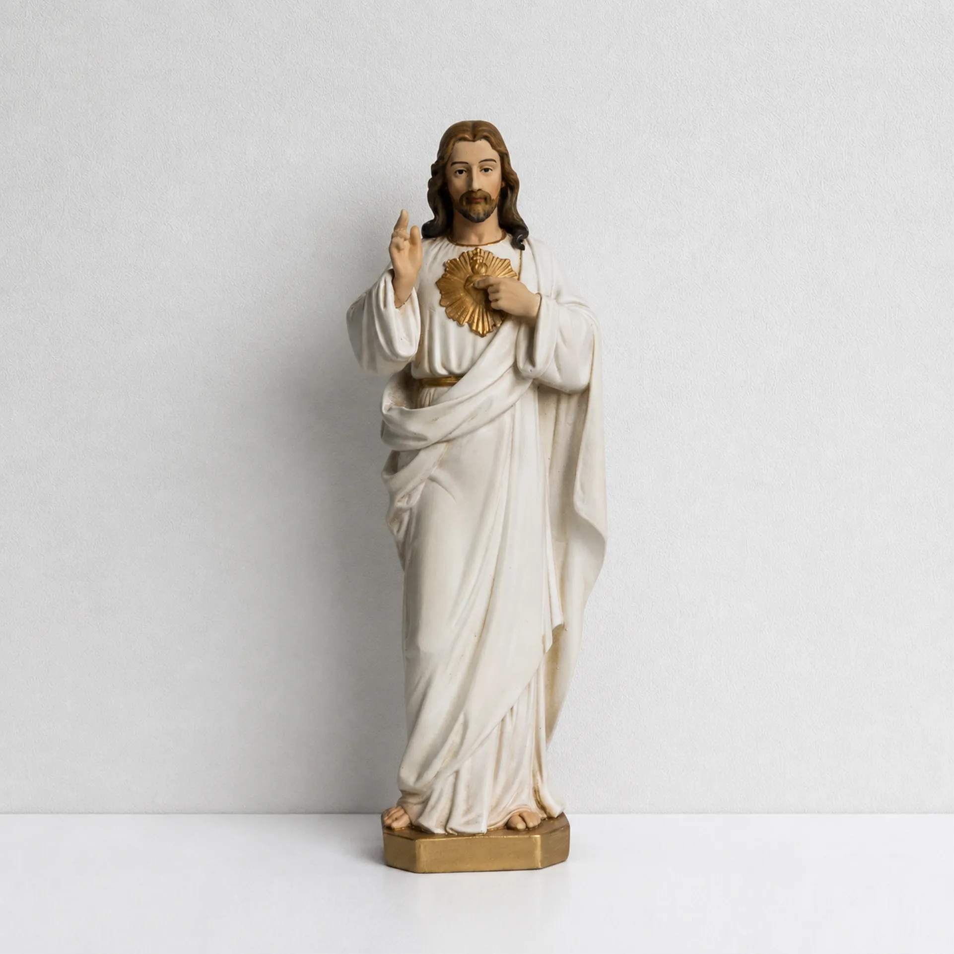 BC Catholic White & Gold Sacred Heart of Jesus Statue-Renaissance