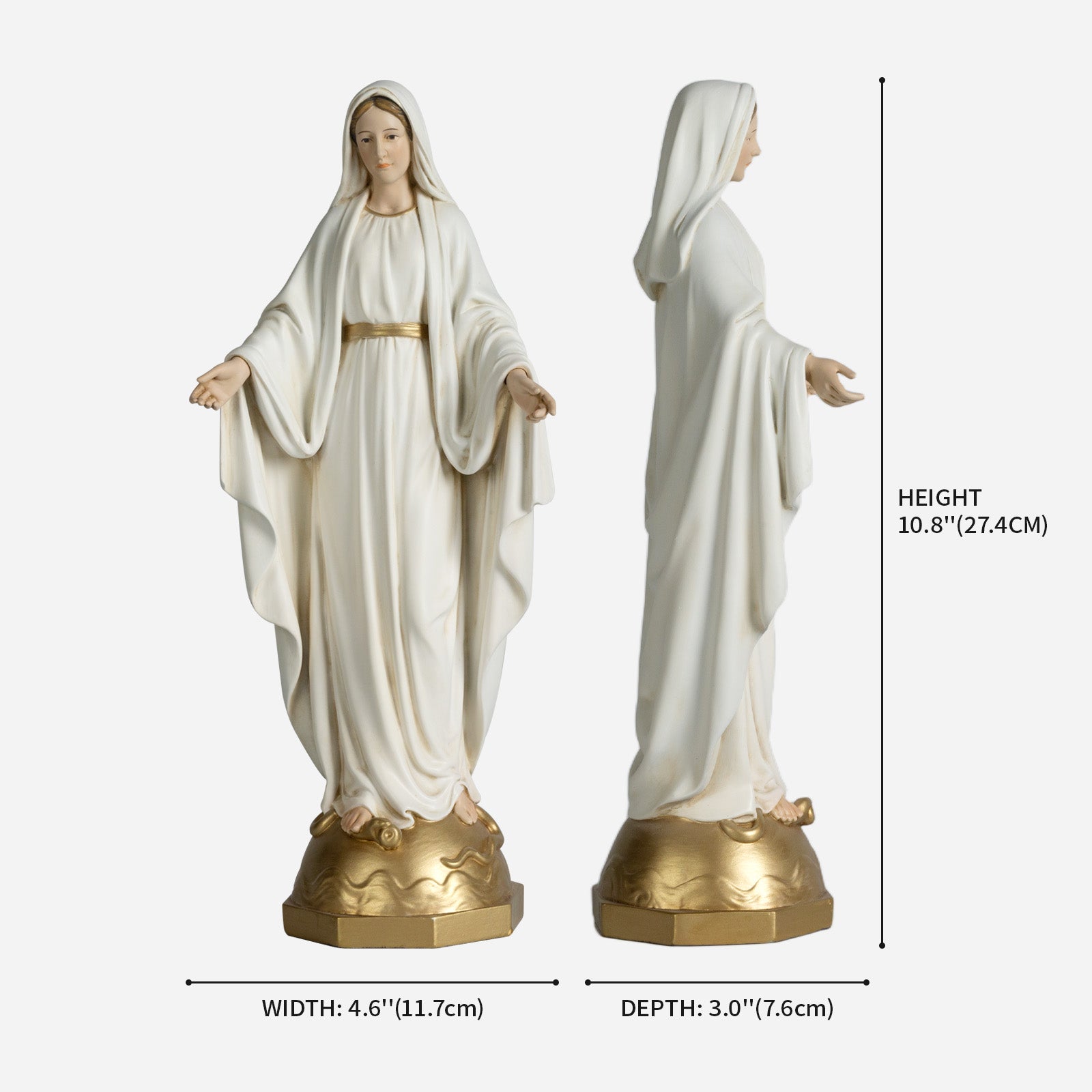 BC Catholic White & Gold Our Lady of Grace Statue-Renaissance