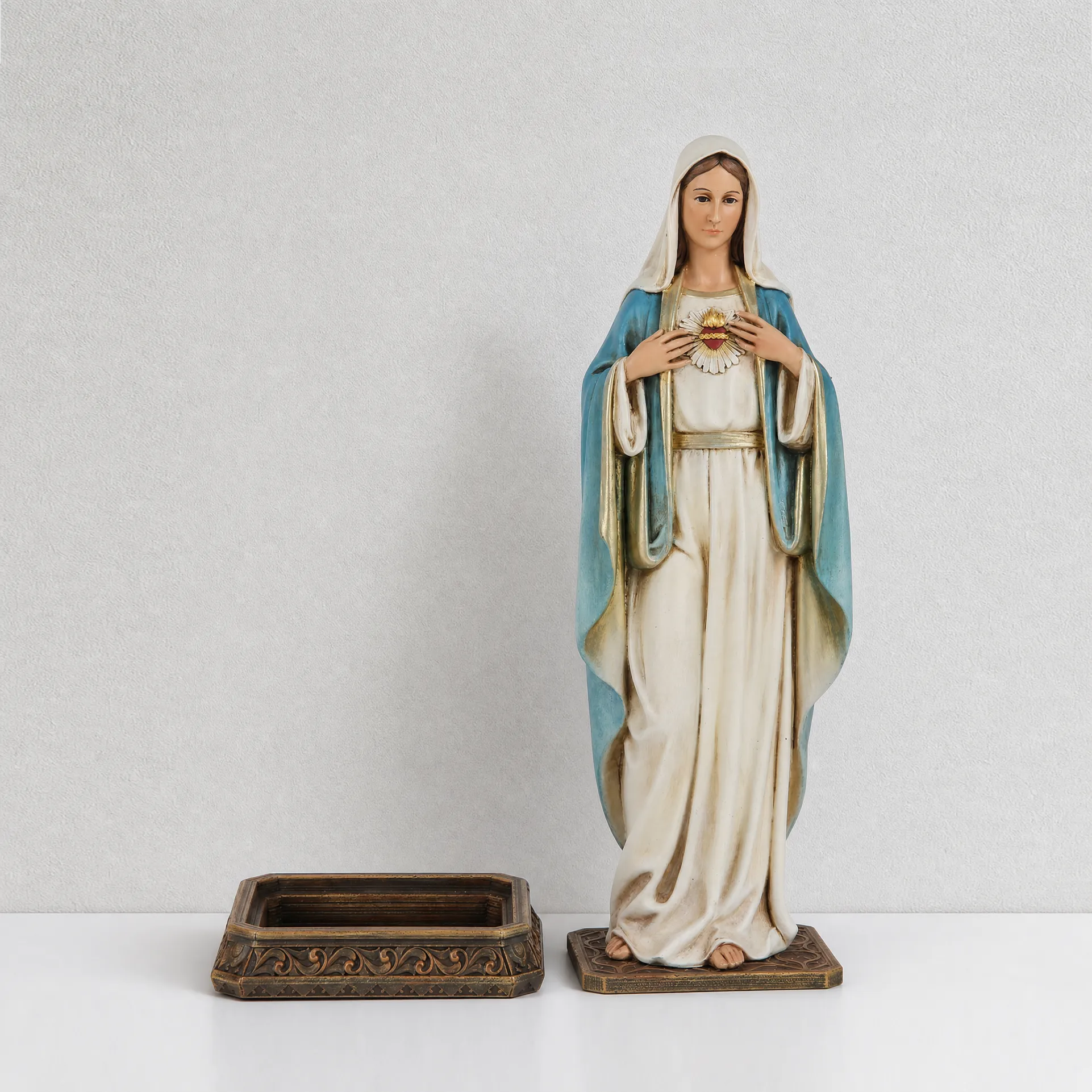 BC Catholic Immaculate Heart Mary Statue-with Case Base