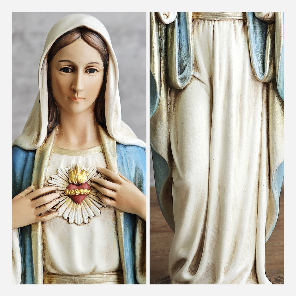 BC Catholic Immaculate Heart Mary Statue-with Case Base