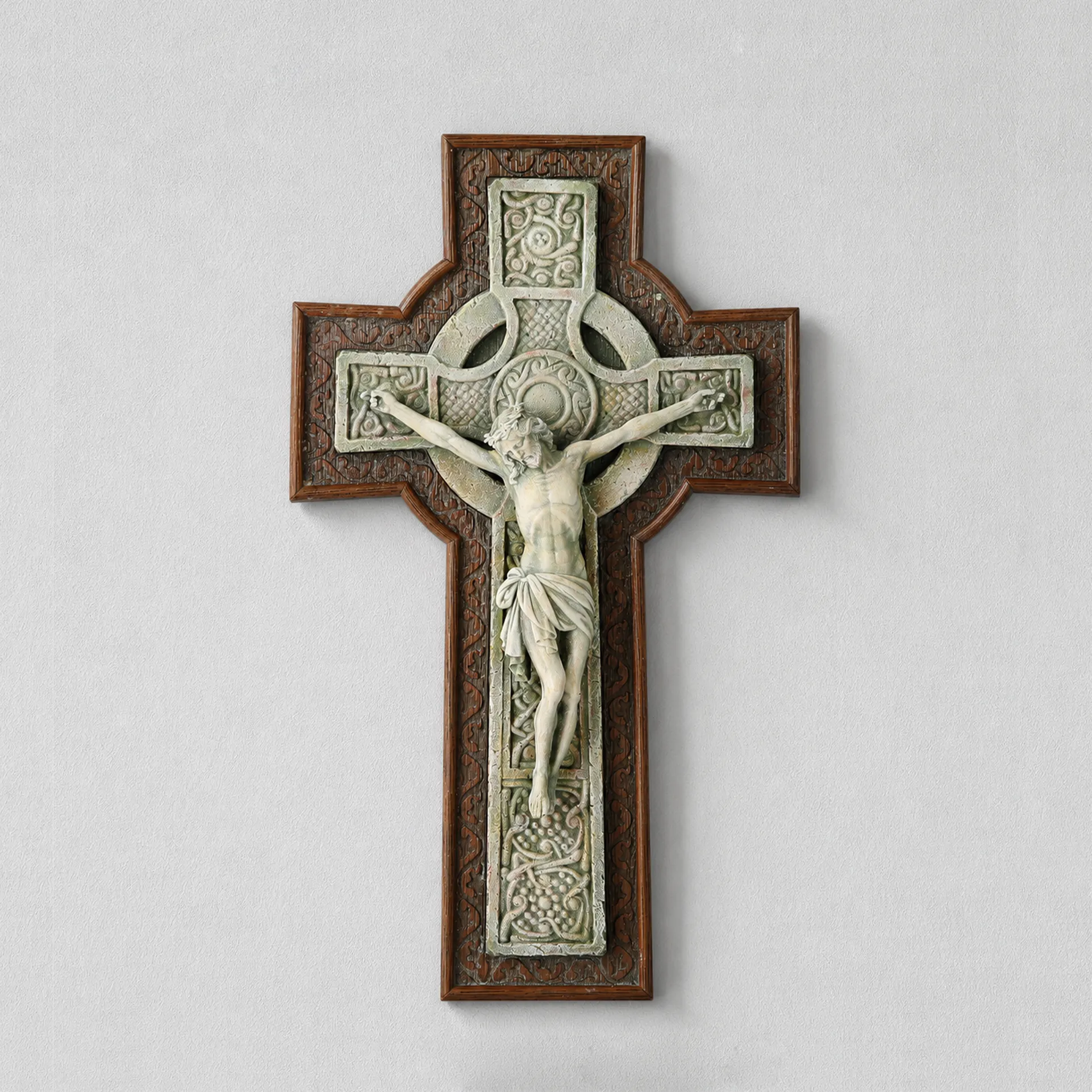 BC Catholic Celtic Crucifix Wall Cross-Stone Carve Style