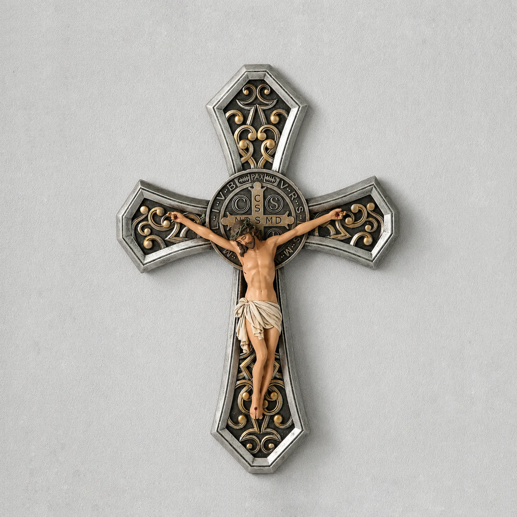 BC Catholic Saint Benedict Ornate Wall Crucifix-Renaissance