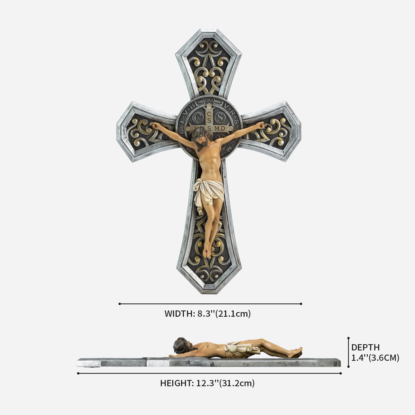 BC Catholic Saint Benedict Ornate Wall Crucifix-Renaissance