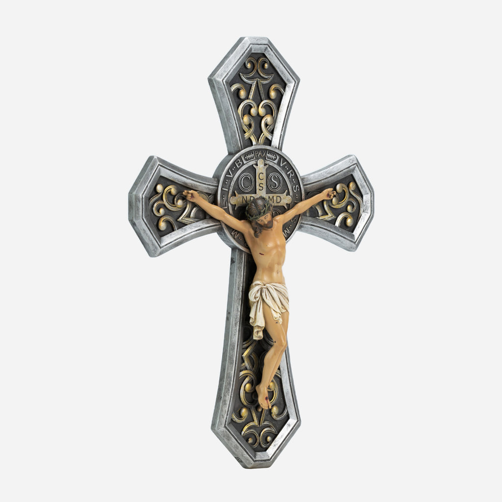 BC Catholic Saint Benedict Ornate Wall Crucifix-Renaissance