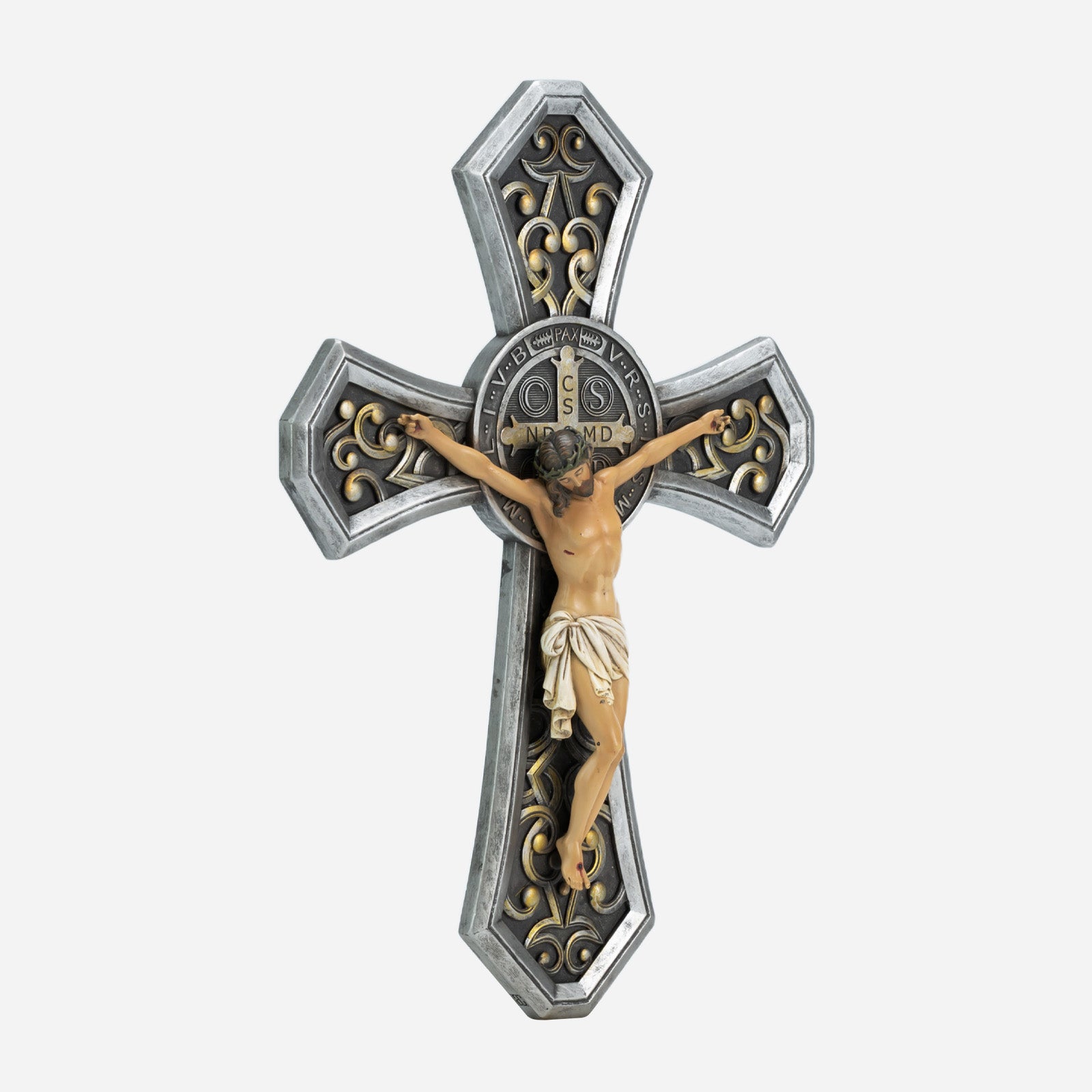 BC Catholic Saint Benedict Ornate Wall Crucifix-Renaissance