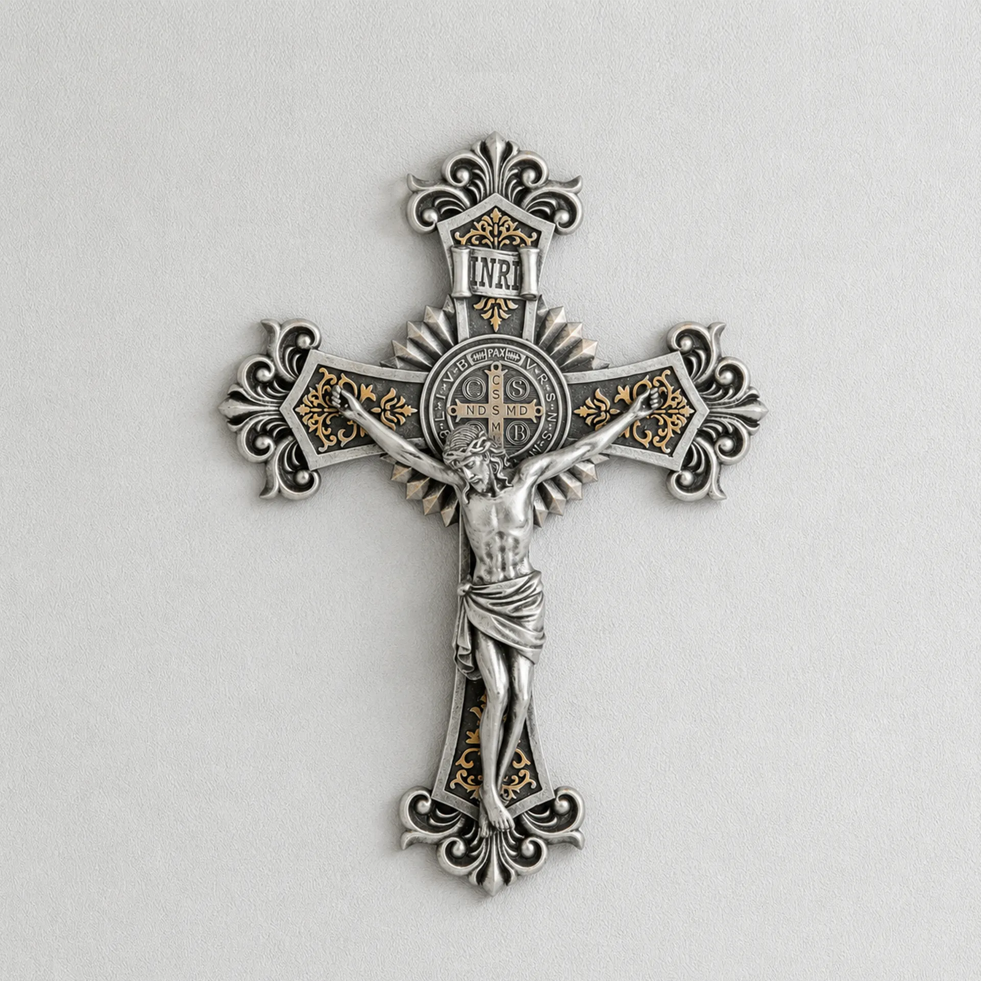 BC Catholic St Benedict Wall Crucifix-Renaissance