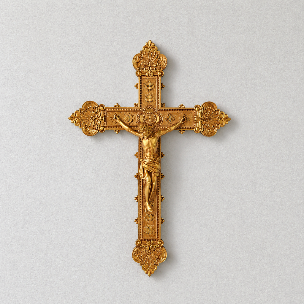 BC Catholic Baroque Embossed  Wall Crucifix-Renaissance