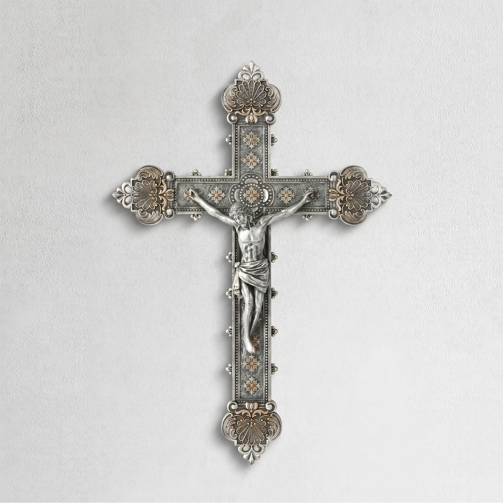 BC Catholic Baroque Embossed  Wall Crucifix-Renaissance