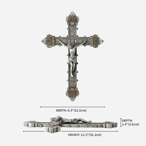 BC Catholic Baroque Embossed  Wall Crucifix-Renaissance