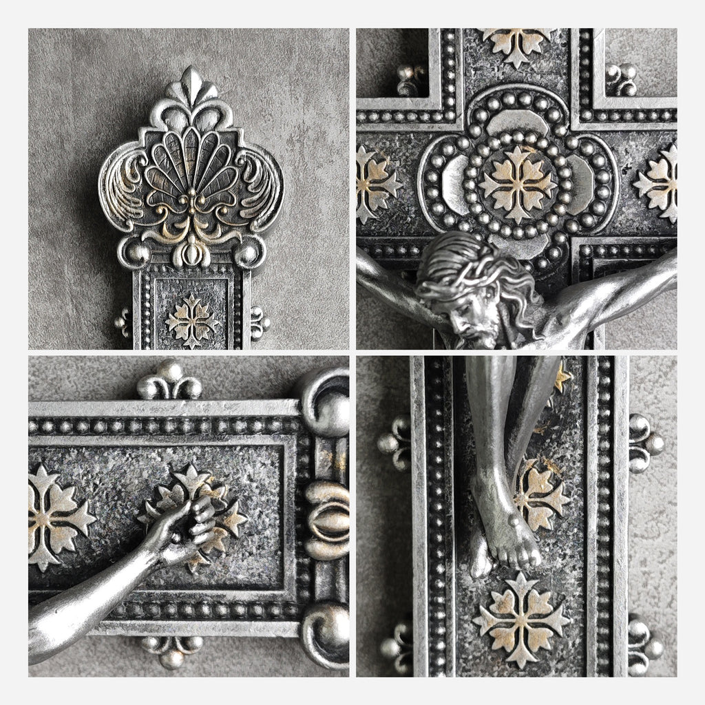 BC Catholic Baroque Embossed  Wall Crucifix-Renaissance