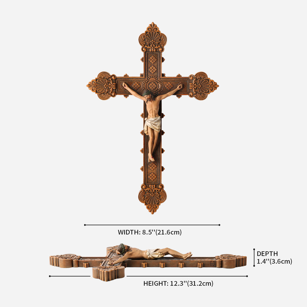 BC Catholic Baroque Embossed  Wall Crucifix-Renaissance