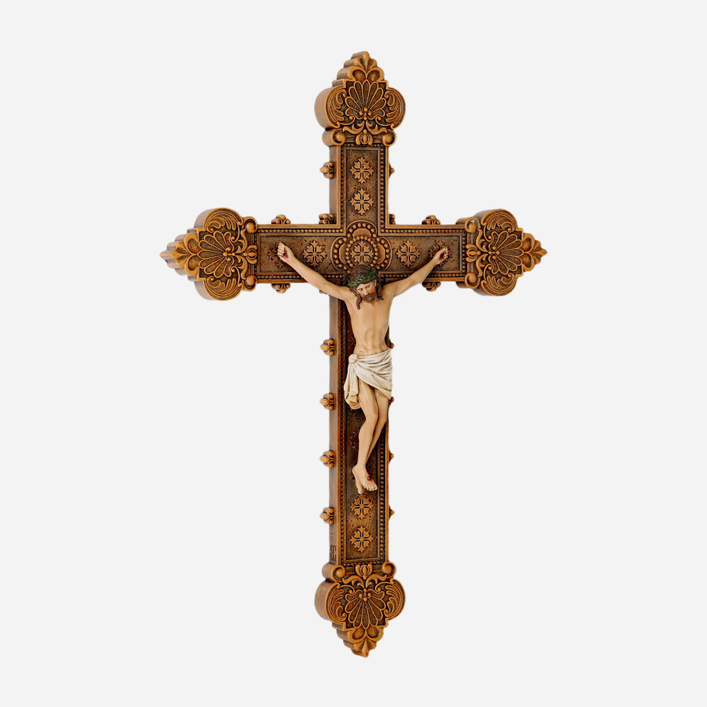 BC Catholic Baroque Embossed  Wall Crucifix-Renaissance