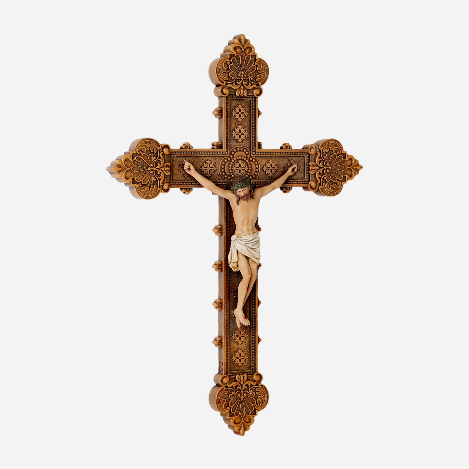 BC Catholic Baroque Embossed  Wall Crucifix-Renaissance