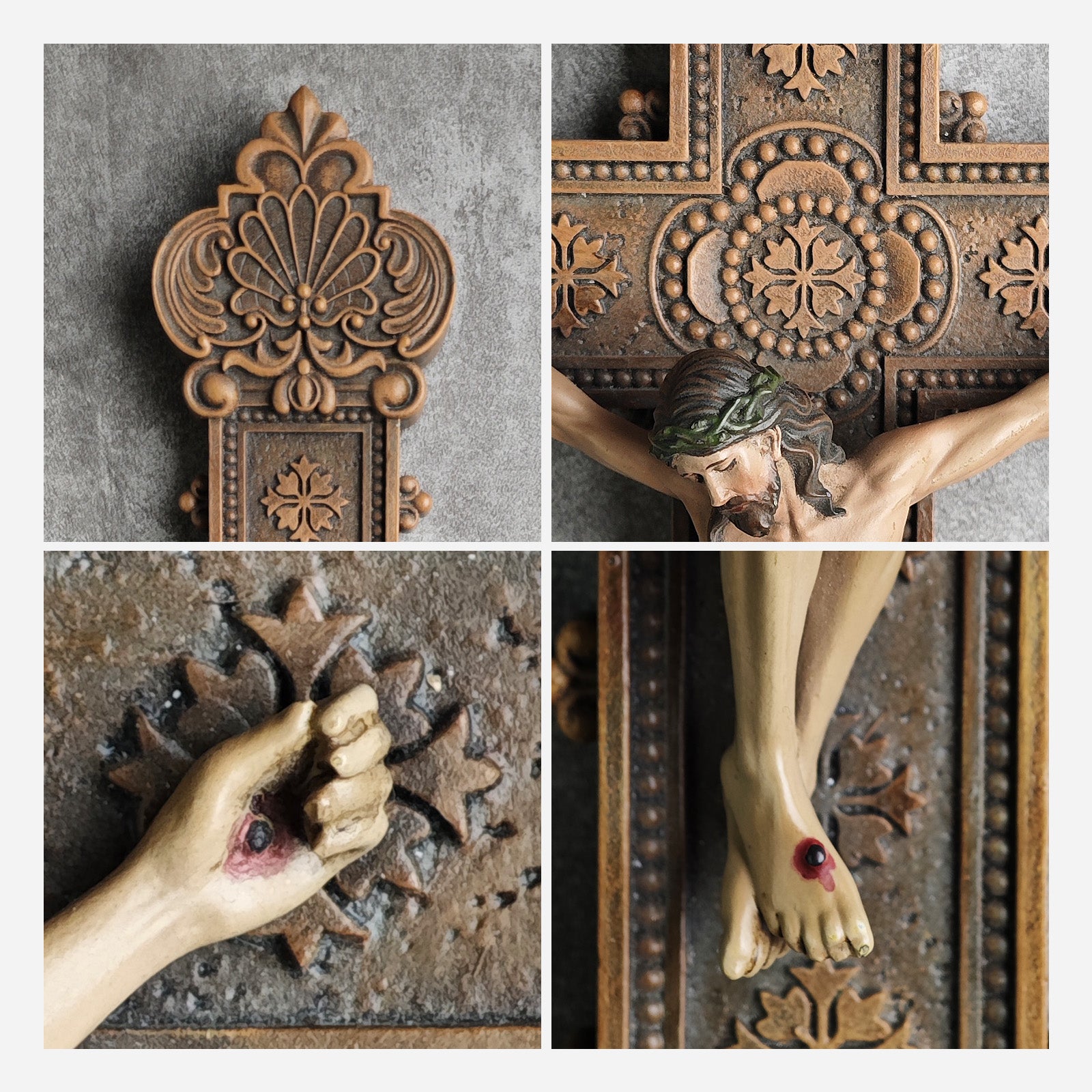 BC Catholic Baroque Embossed  Wall Crucifix-Renaissance