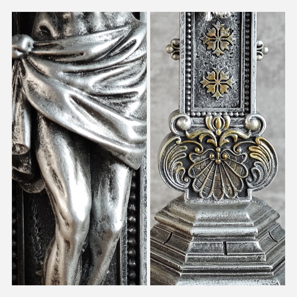 BC Catholic Baroque Embossed Standing Crucifix-Renaissance