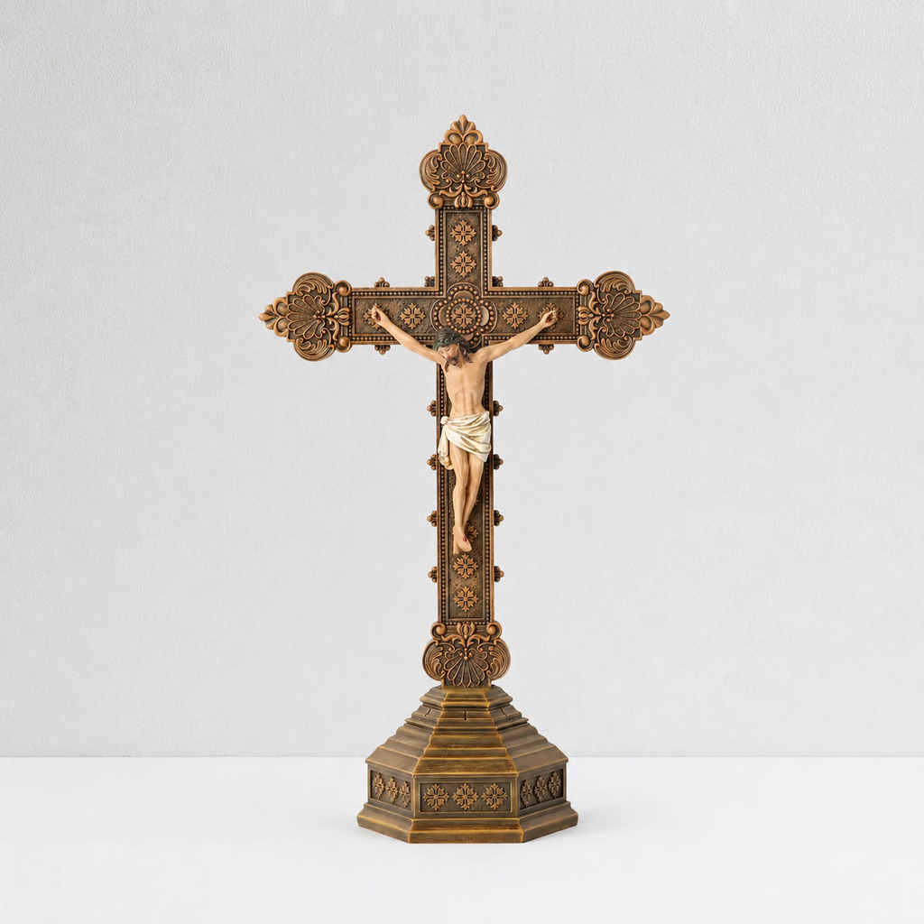 BC Catholic Baroque Embossed Standing Crucifix-Renaissance