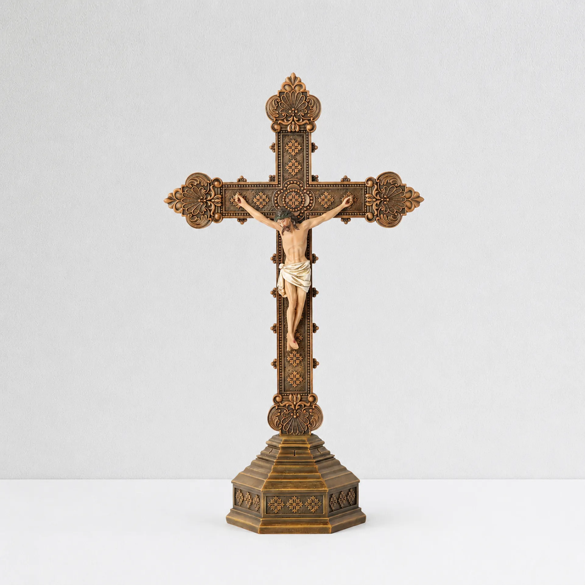 BC Catholic Baroque Embossed Standing Crucifix-Renaissance