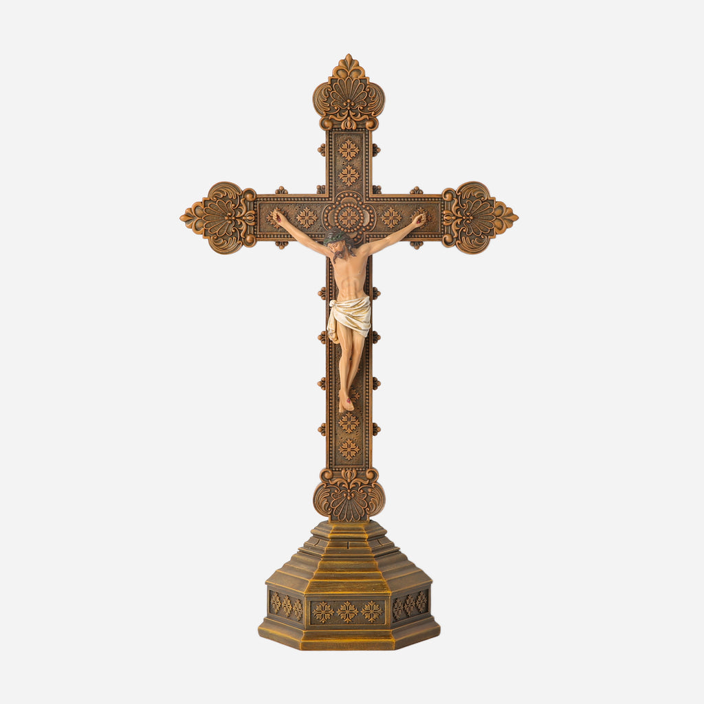 BC Catholic Baroque Embossed Standing Crucifix-Renaissance