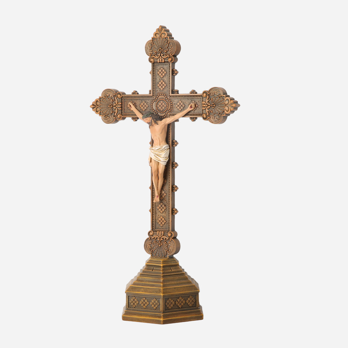 BC Catholic Baroque Embossed Standing Crucifix-Renaissance