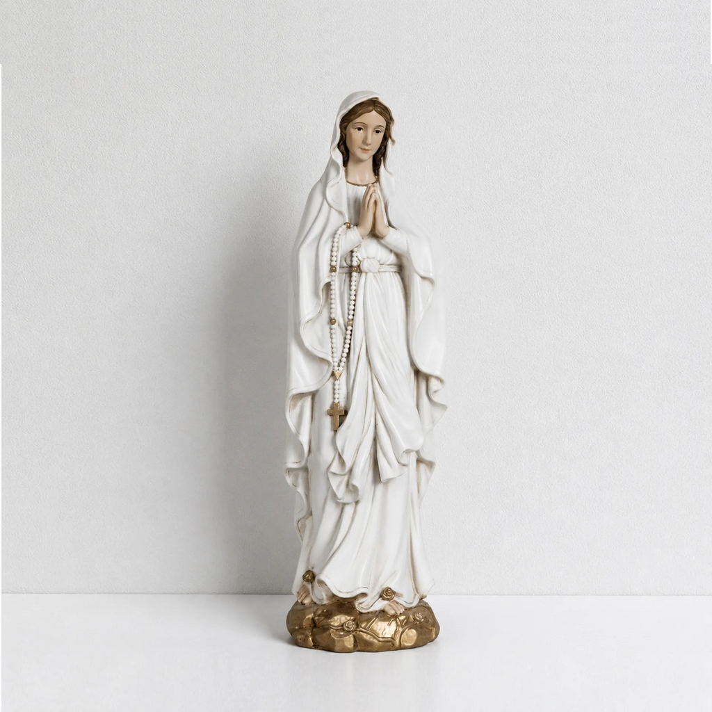 BC Catholic White & Gold Our Lady of Lourdes Statue-Renaissance