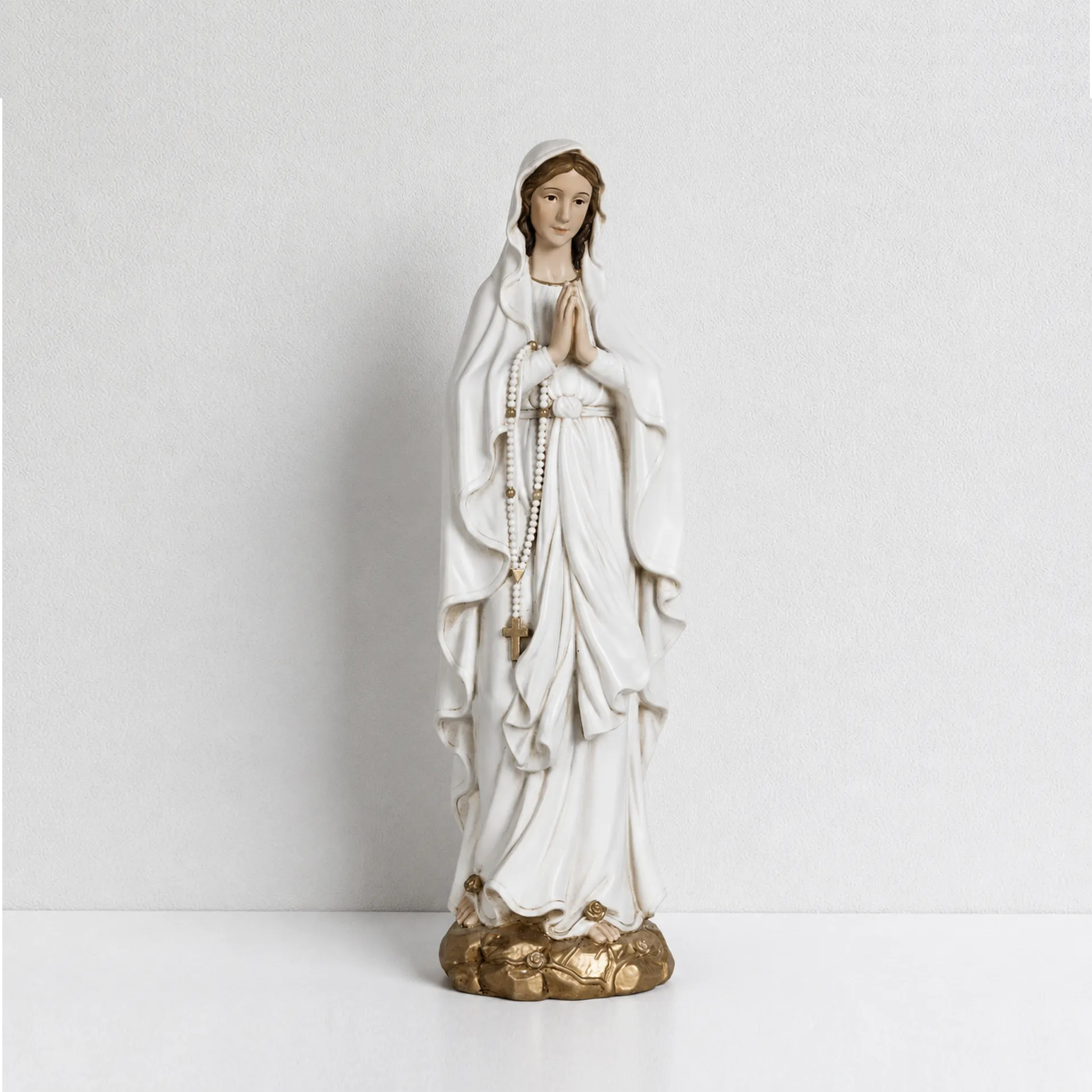 BC Catholic White & Gold Our Lady of Lourdes Statue-Renaissance