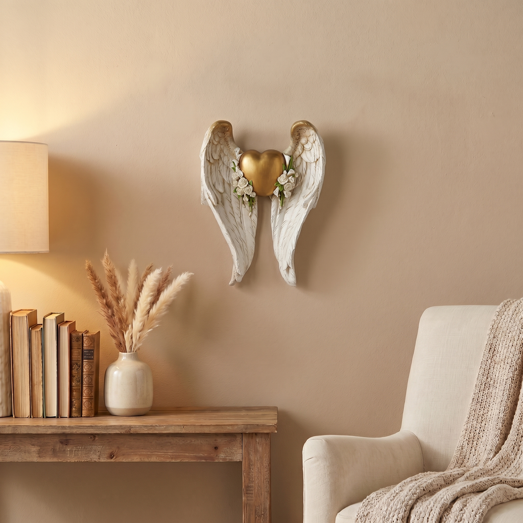 BC Home Decor Angel Wing Heart & Calla Wall Statue- Guardian Angel decor