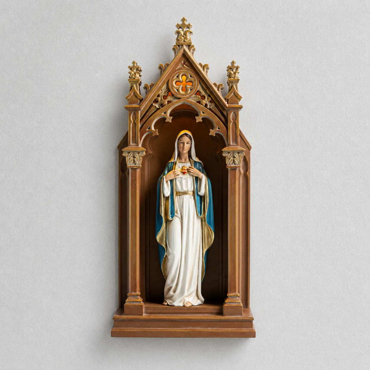 BC Catholic Immaculate Heart of Mary Statue-Tabletop Shrine with LED Light