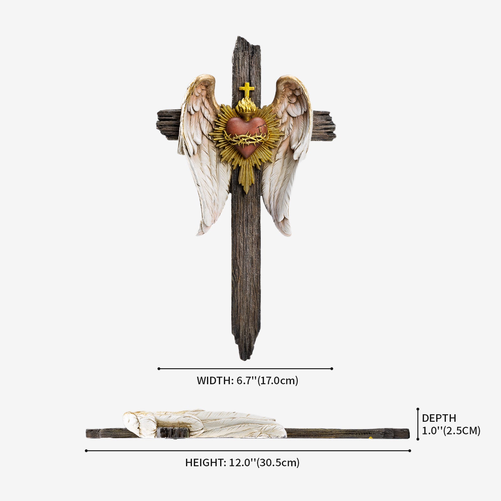 BC Catholic Sacred Heart of Jesus Wall Cross-Angel Wing Decor