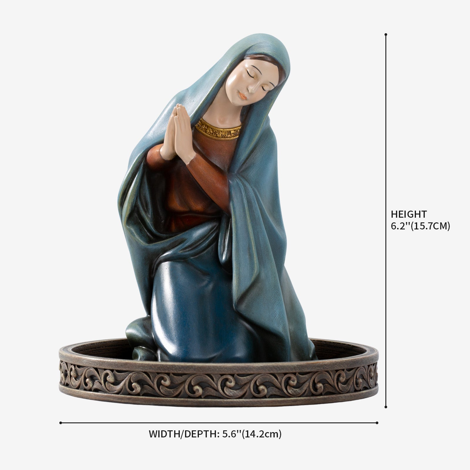 BC Catholic Praying Virgin Mary Statue-With Rosary Holder Base